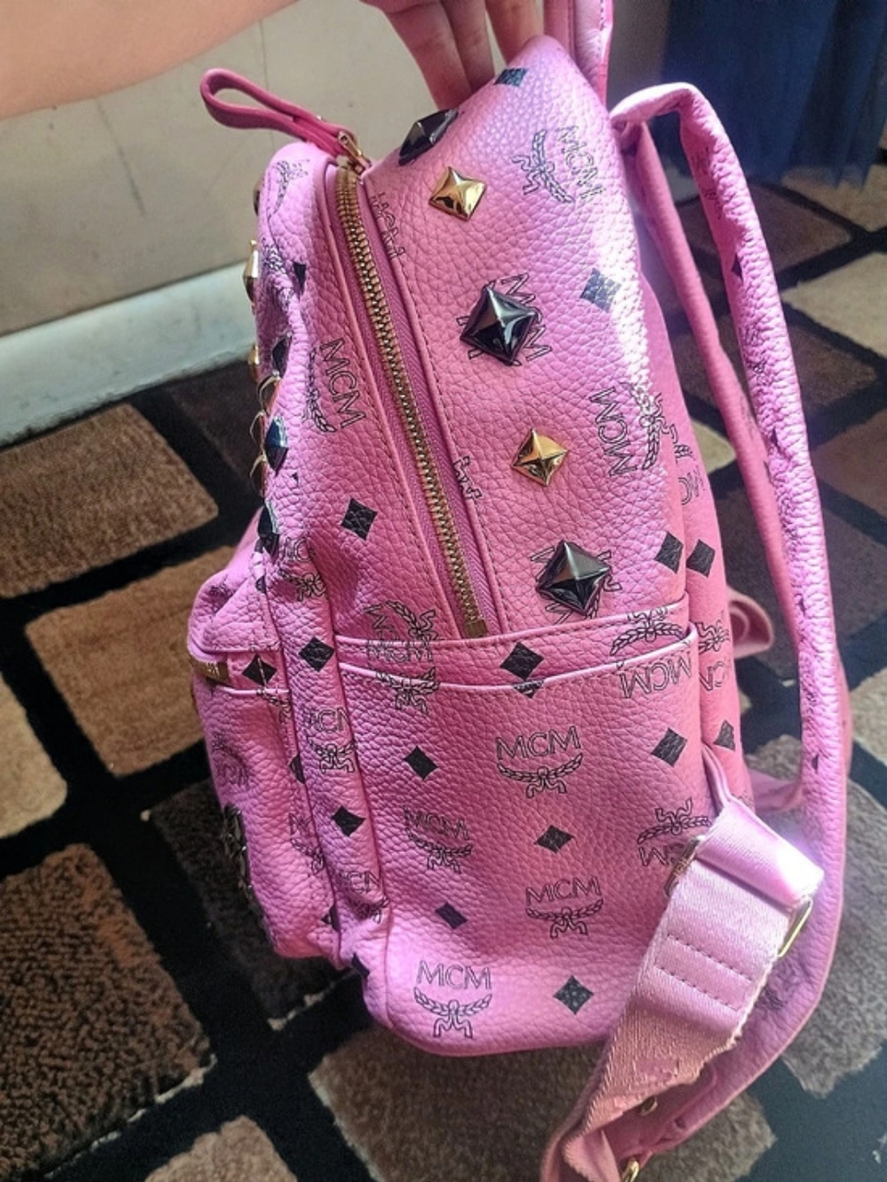 MCM Stark Side Studs Backpack in Visetos Pink - Picture 6 of 15
